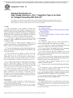 ASTM F1796-19 ASTM F1796-19 - Standard Specification for High Voltage Detectors—Part 1 Capacitive Type to be Used for Voltages Exceeding 600 Volts AC - Page 1 preview