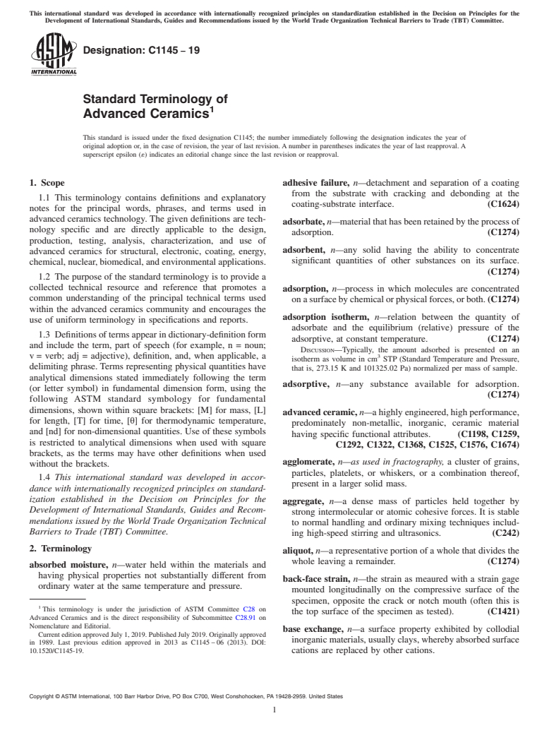 ASTM C1145-19 - Standard Terminology of  Advanced Ceramics