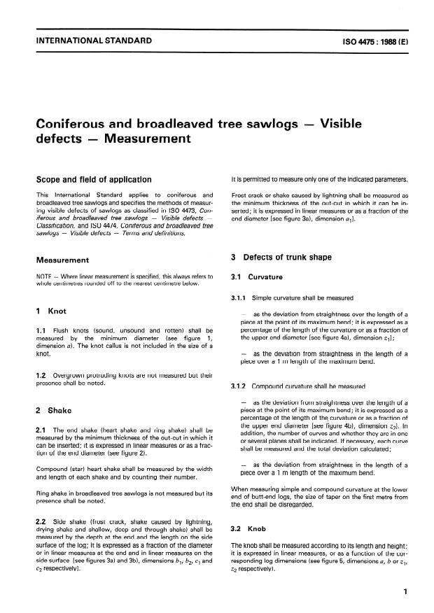 ISO 4475:1989 - Coniferous and broadleaved tree sawlogs -- Visible defects -- Measurement