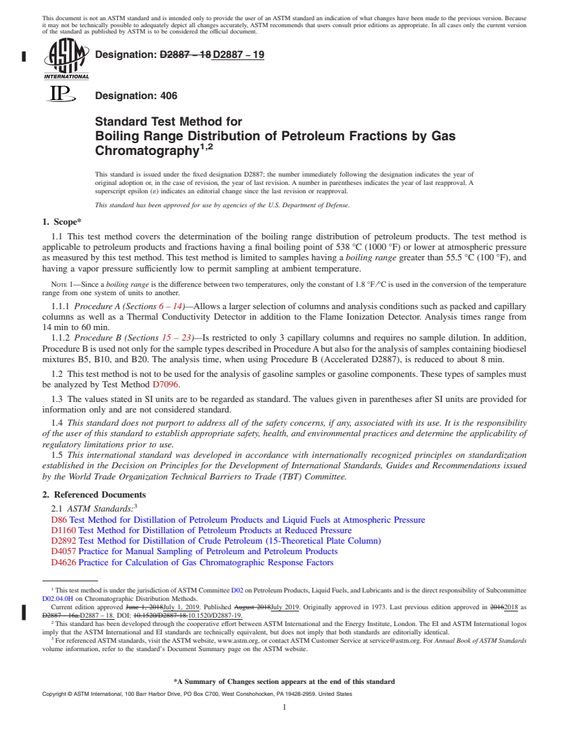 REDLINE ASTM D2887-19 - Standard Test Method for Boiling Range Distribution of Petroleum Fractions by Gas Chromatography