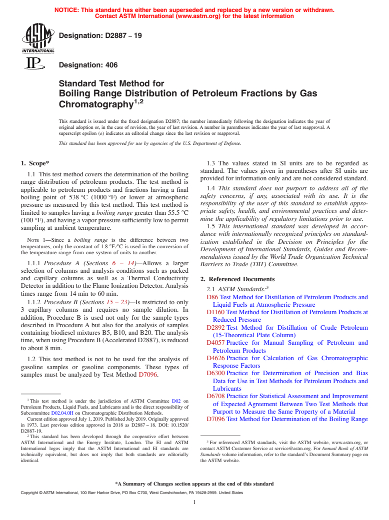 ASTM D2887-19 - Standard Test Method for Boiling Range Distribution of Petroleum Fractions by Gas Chromatography