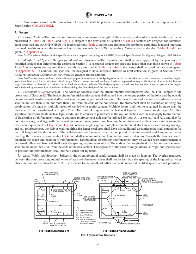 REDLINE ASTM C1433-19 - Standard Specification for  Precast Reinforced Concrete Monolithic Box Sections for Culverts,  Storm Drains, and Sewers