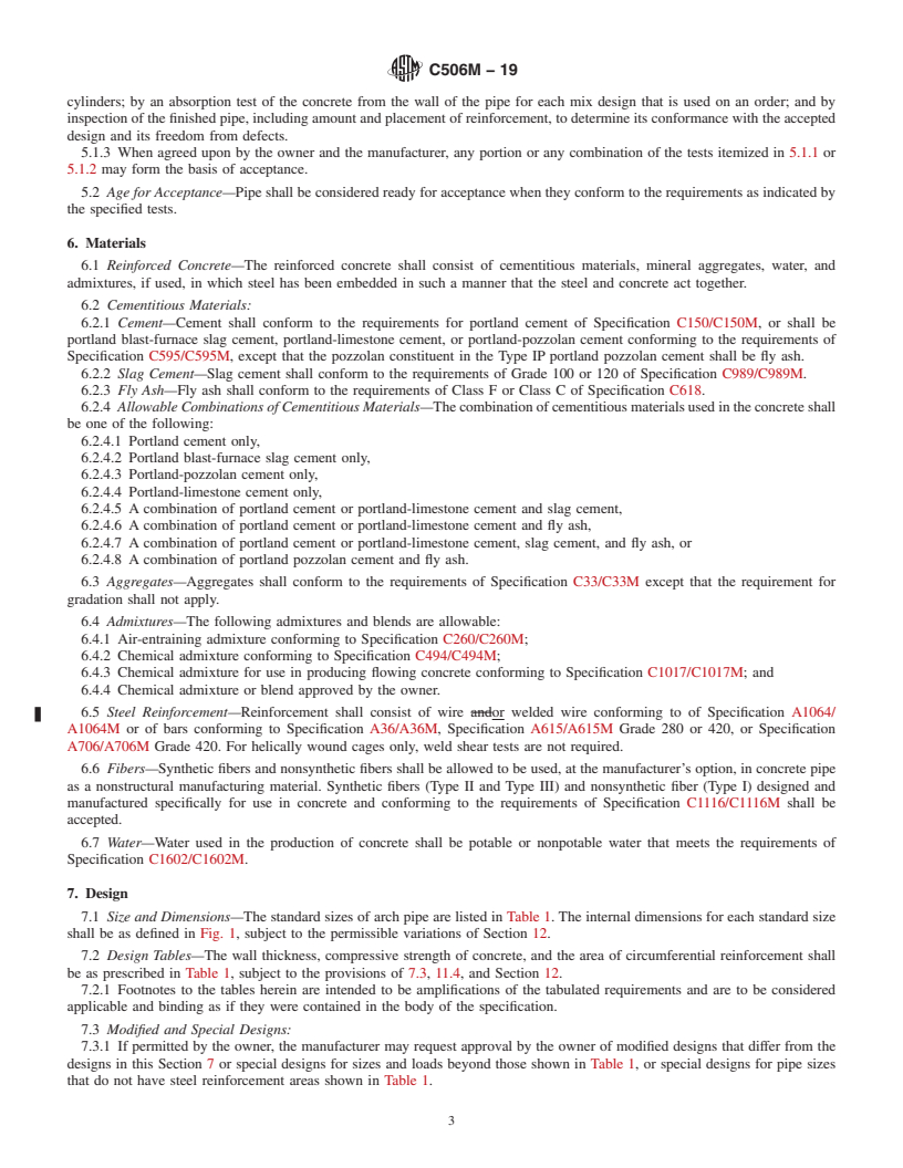 REDLINE ASTM C506M-19 - Standard Specification for Reinforced Concrete Arch Culvert, Storm Drain, and Sewer Pipe  (Metric)