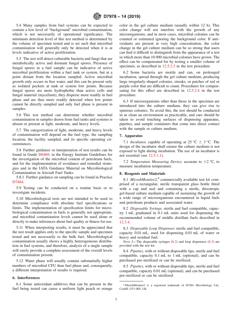 ASTM D7978-14(2019) - Standard Test Method for Determination of the Viable Aerobic Microbial Content of Fuels  and Associated Water&#x2014;Thixotropic Gel Culture Method