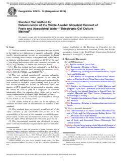 ASTM D7978-14(2019) ASTM D7978-14(2019) - Standard Test Method for Determination of the Viable Aerobic Microbial Content of Fuels and Associated Water—Thixotropic Gel Culture Method - Page 1 preview