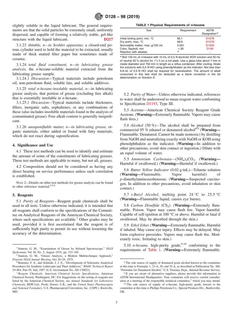 ASTM D128-98(2019) - Standard Test Methods for  Analysis of Lubricating Grease