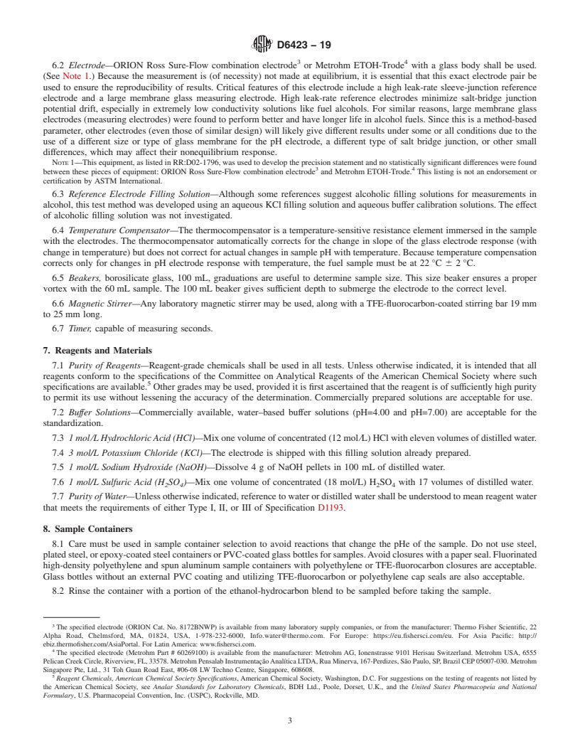 REDLINE ASTM D6423-19 - Standard Test Method for  Determination of pHe of Denatured Fuel Ethanol and Ethanol  Fuel Blends