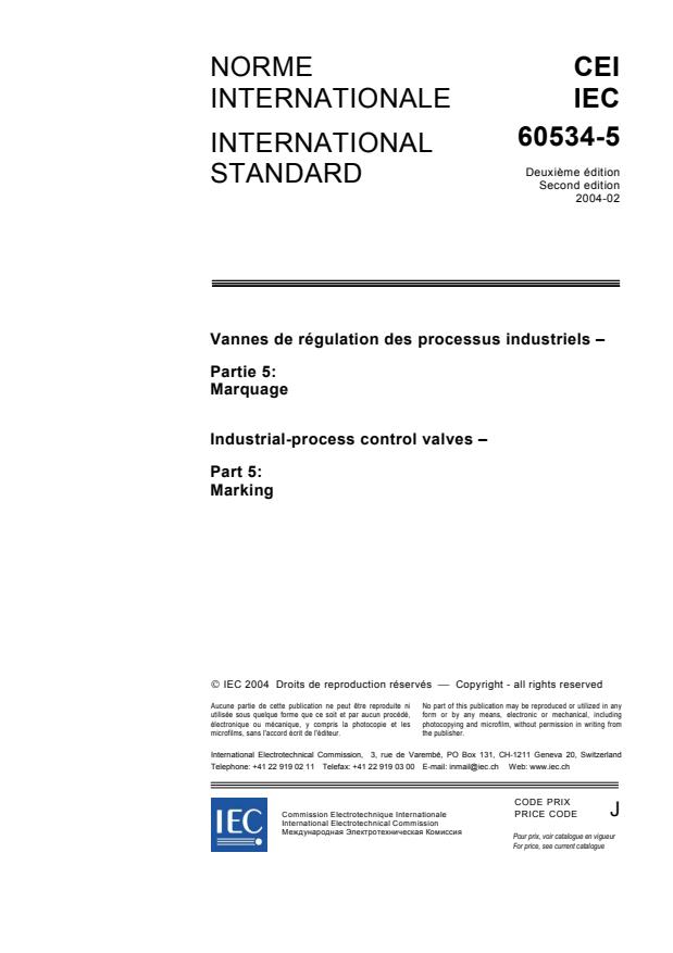 IEC 60534-5:2004 - Industrial-process control valves - Part 5: Marking