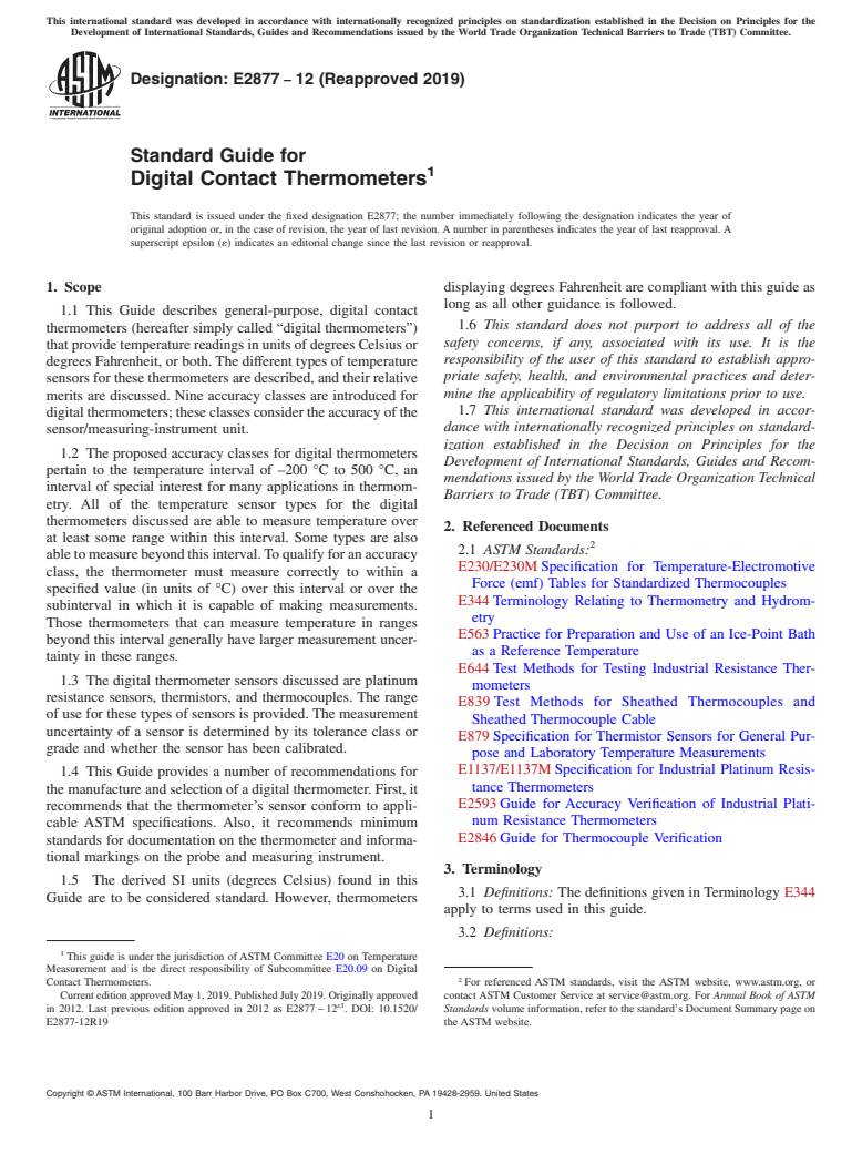 ASTM E2877-12(2019) - Standard Guide for Digital Contact Thermometers