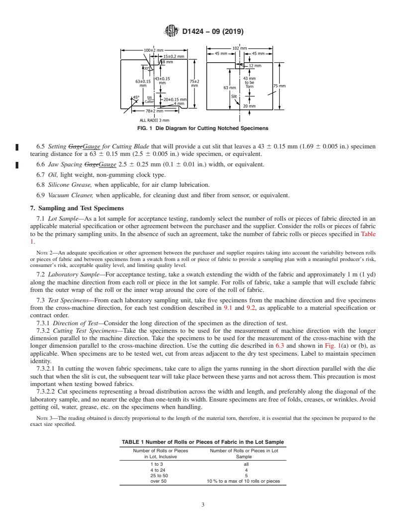 REDLINE ASTM D1424-09(2019) - Standard Test Method for  Tearing Strength of Fabrics by Falling-Pendulum (Elmendorf-Type)  Apparatus