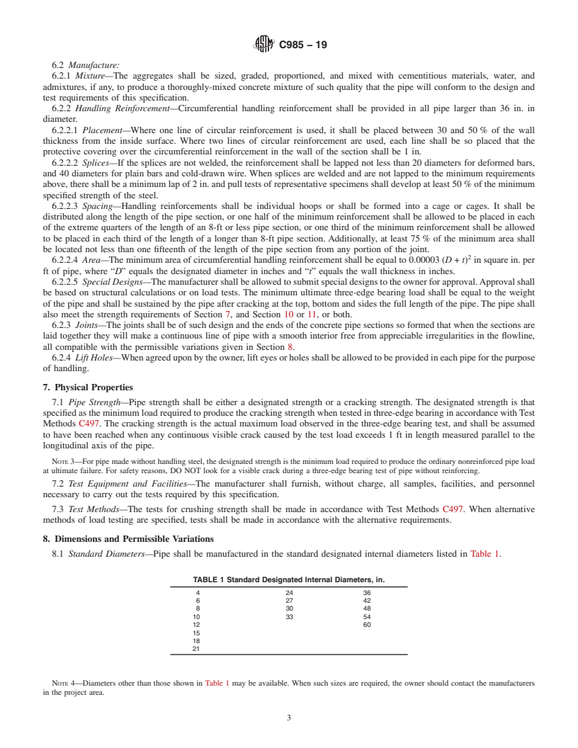 REDLINE ASTM C985-19 - Standard Specification for  Nonreinforced Concrete Specified Strength Culvert, Storm Drain,  and Sewer Pipe