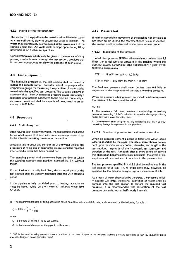 ISO 4483:1979 ISO 4483:1979 - Asbestos-cement pipelines -- Field pressure testing - Page 4 preview