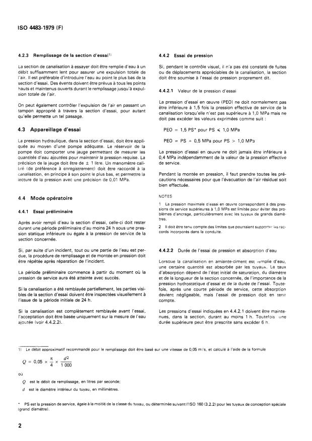 ISO 4483:1979 ISO 4483:1979 - Canalisations en amiante-ciment -- Essais de pression en oeuvre - Page 4 preview