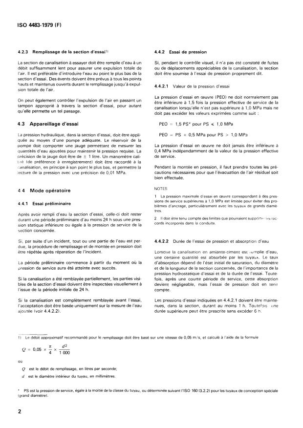 ISO 4483:1979 ISO 4483:1979 - Canalisations en amiante-ciment -- Essais de pression en oeuvre - Page 4 preview