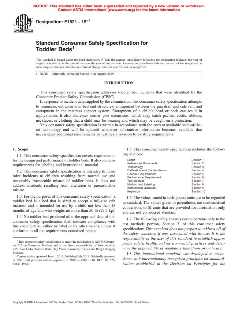 ASTM F1821-19e1 - Standard Consumer Safety Specification for  Toddler Beds