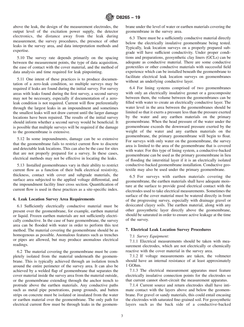 ASTM D8265-19 - Standard Practices for Electrical Methods for Mapping Leaks in Installed Geomembranes