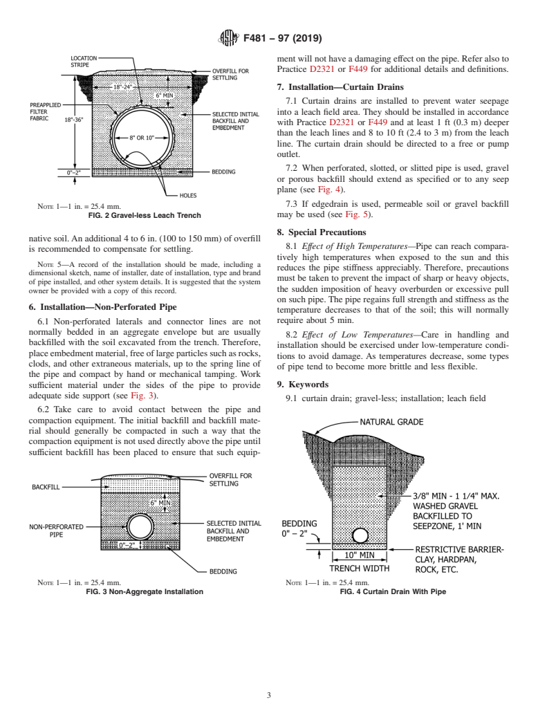 ASTM F481-97(2019) - Standard Practice for Installation of Thermoplastic Pipe and Corrugated Pipe in Septic  Tank Leach Fields