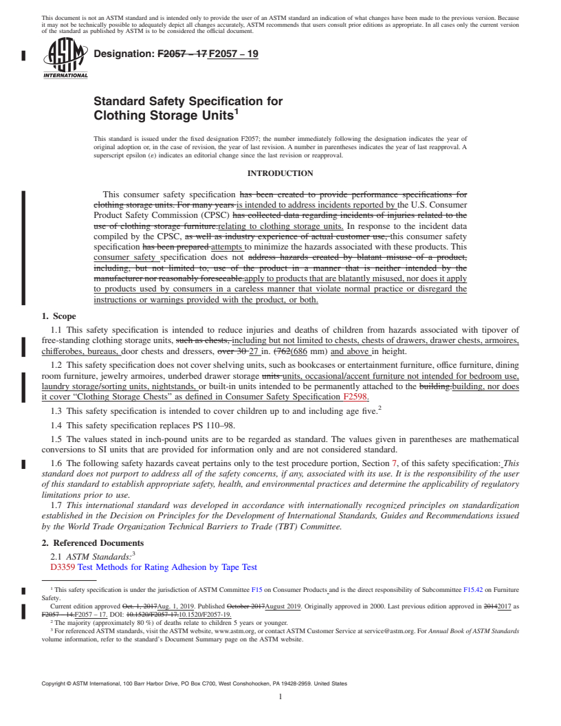 REDLINE ASTM F2057-19 - Standard Safety Specification for  Clothing Storage Units