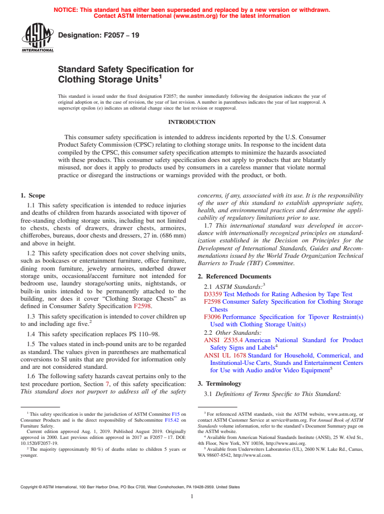 ASTM F2057-19 - Standard Safety Specification for  Clothing Storage Units