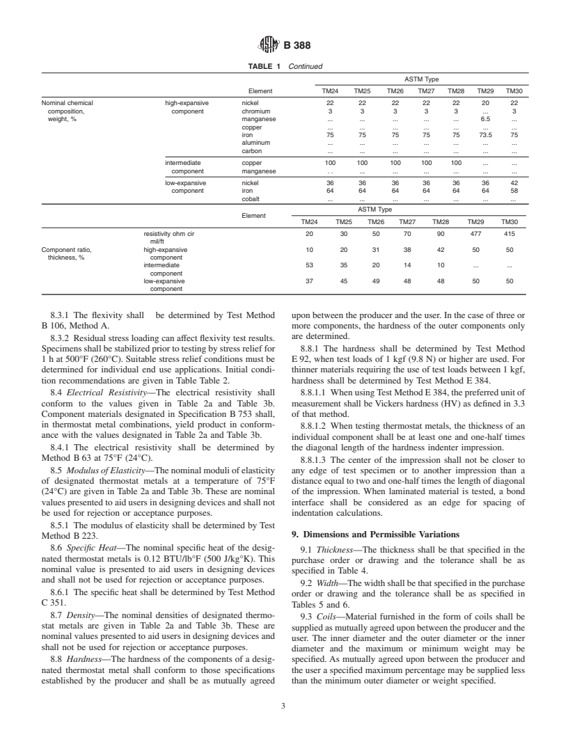 ASTM B388-00 - Standard Specification for Thermostat Metal Sheet and Strip