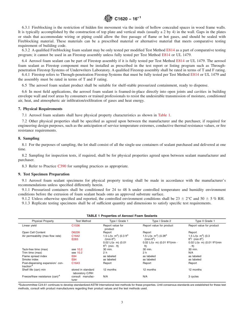 REDLINE ASTM C1620-16e1 - Standard Specification for  Aerosol Polyurethane and Aerosol Latex Foam Sealants