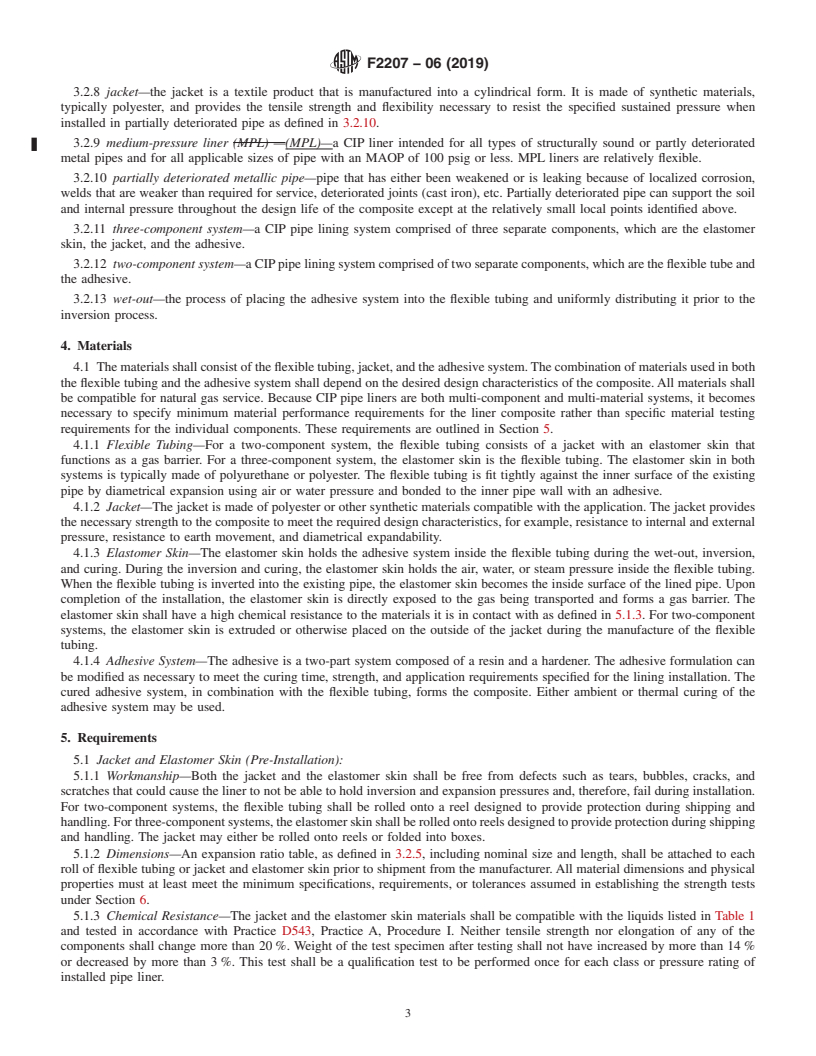 REDLINE ASTM F2207-06(2019) - Standard Specification for Cured-in-Place Pipe Lining System for Rehabilitation of Metallic   Gas Pipe