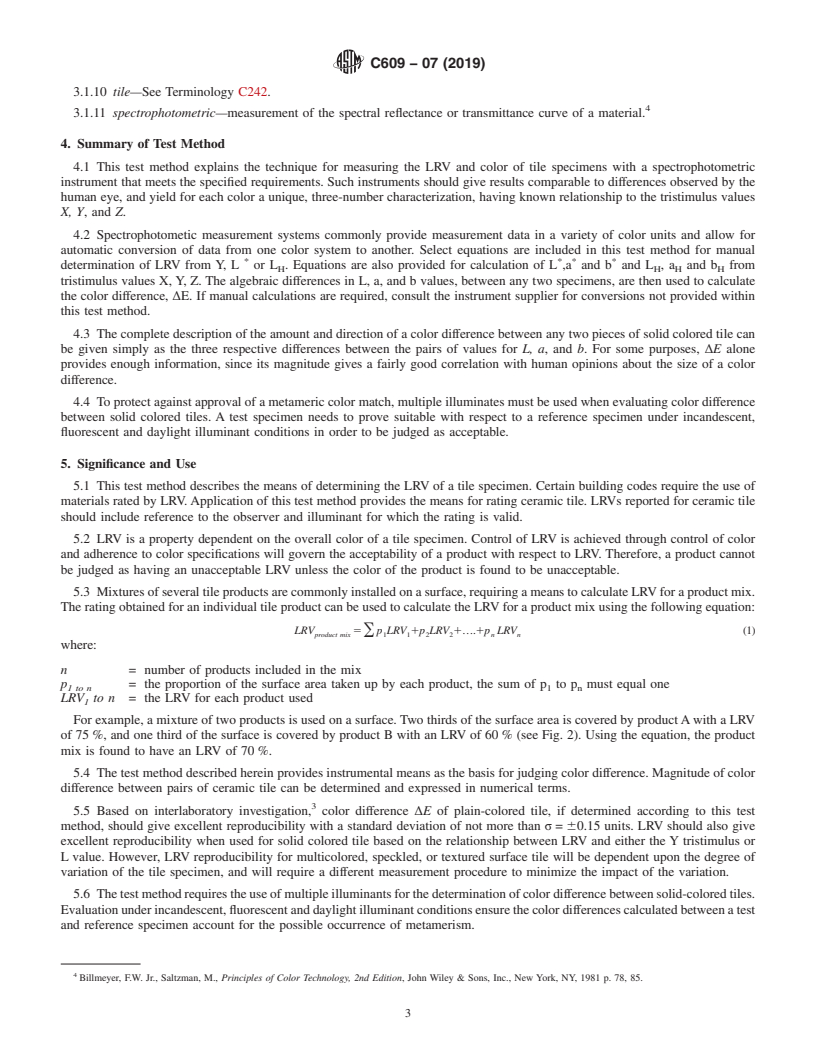 REDLINE ASTM C609-07(2019) - Standard Test Method for  Measurement of Light Reflectance Value and Small Color Differences  Between Pieces of Ceramic Tile