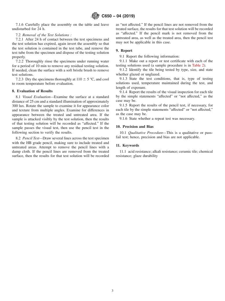 ASTM C650-04(2019) - Standard Test Method for  Resistance of Ceramic Tile to Chemical Substances