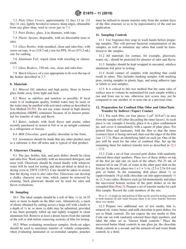 ASTM E1870-11(2019) - Standard Test Method for  Odor and Taste Transfer from Polymeric Packaging Film