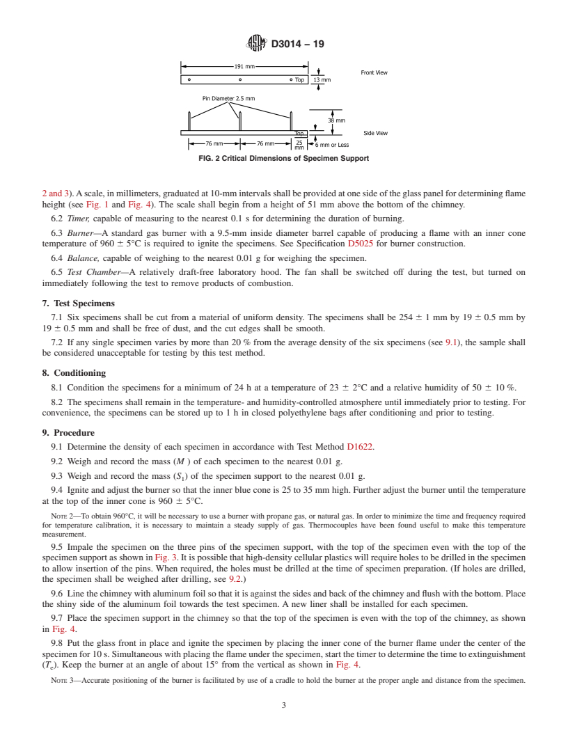 REDLINE ASTM D3014-19 - Standard Test Method for  Flame Height, Time of Burning, and Loss of Mass of Rigid Thermoset  Cellular Plastics in a Vertical Position