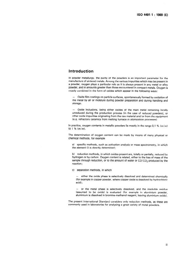 ISO 4491-1:1989 - Metallic powders -- Determination of oxygen content by reduction methods
