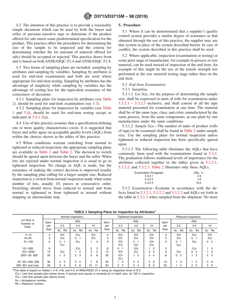 ASTM D3715/D3715M-98(2019) - Standard Practice for  Quality Assurance of Pressure-Sensitive Tapes