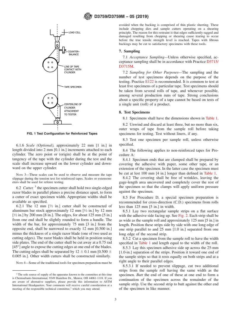 ASTM D3759/D3759M-05(2019) - Standard Test Method for Breaking Strength and Elongation of Pressure-Sensitive Tape