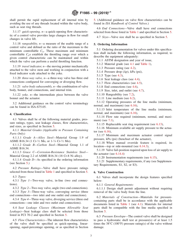 ASTM F1985-99(2019)e1 - Standard Specification for  Pneumatic-Operated, Globe-Style, Control Valves