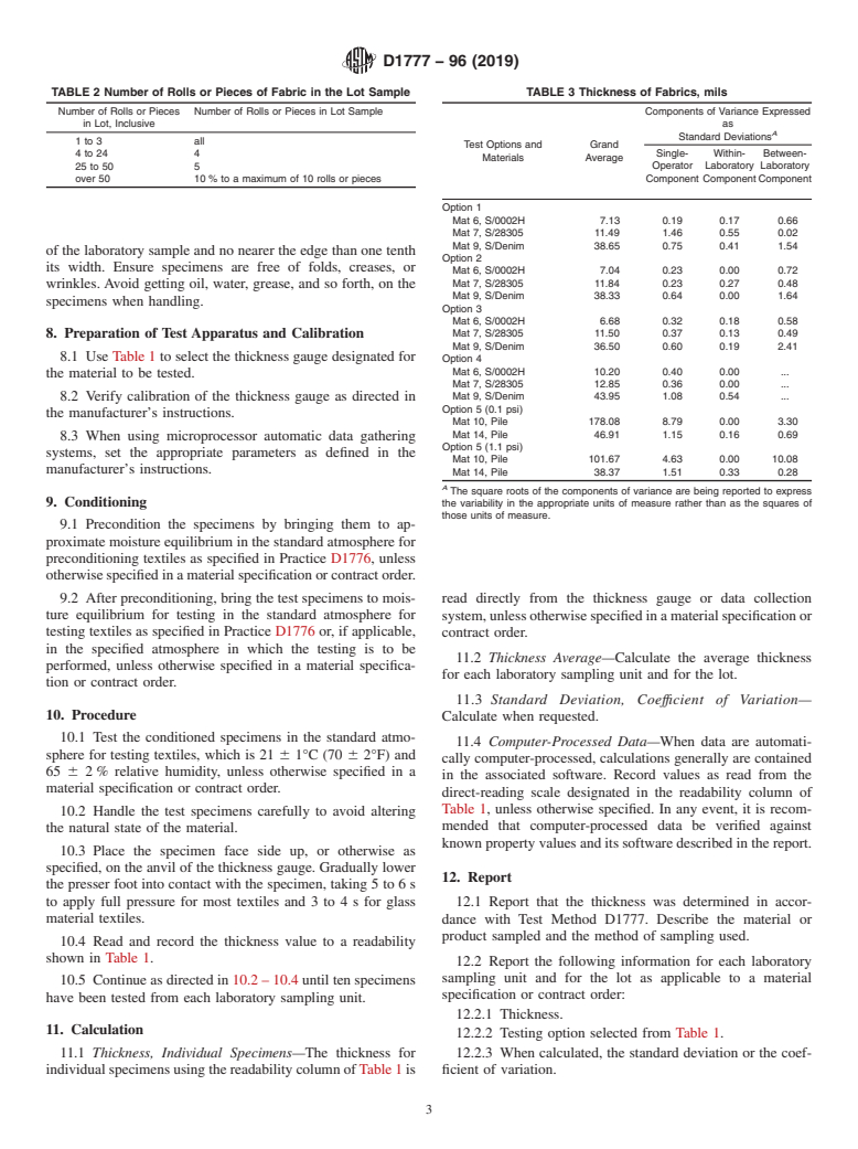 ASTM D1777-96(2019) - Standard Test Method for  Thickness of Textile Materials