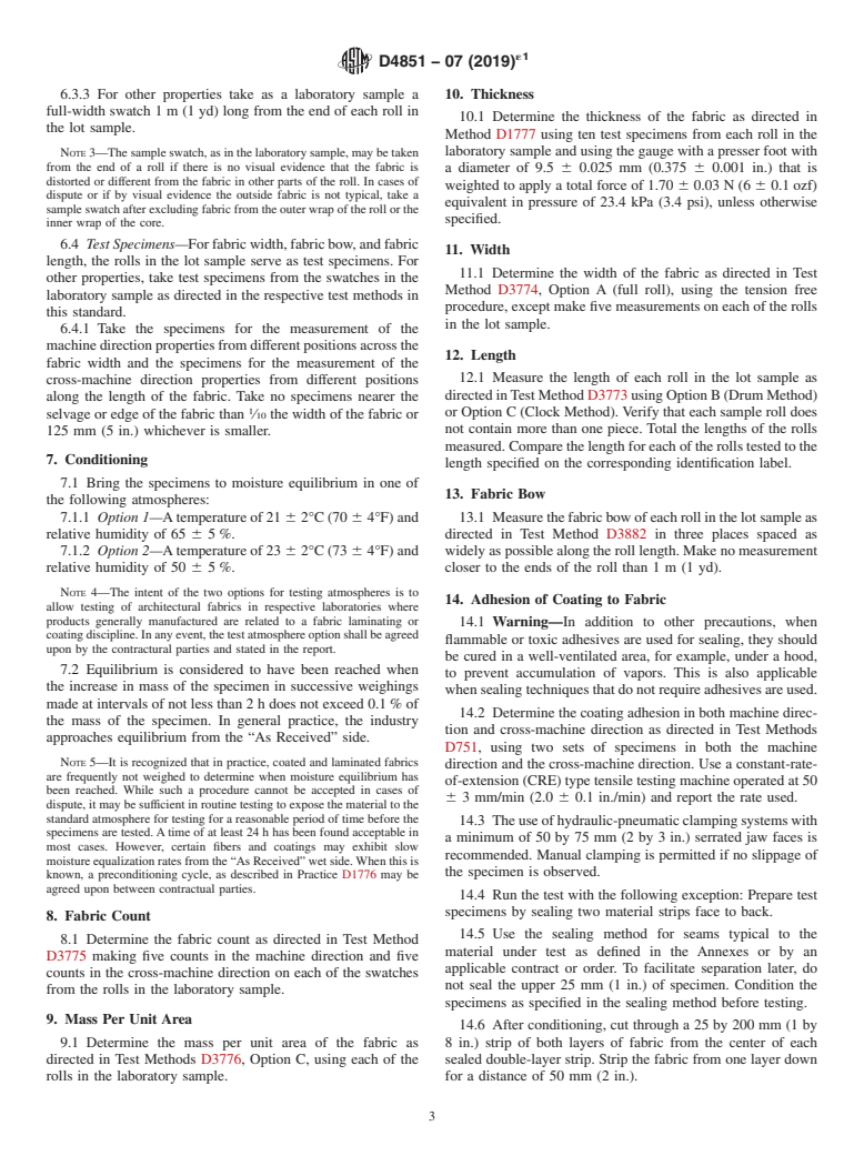 ASTM D4851-07(2019)e1 - Standard Test Methods for  Coated and Laminated Fabrics for Architectural Use