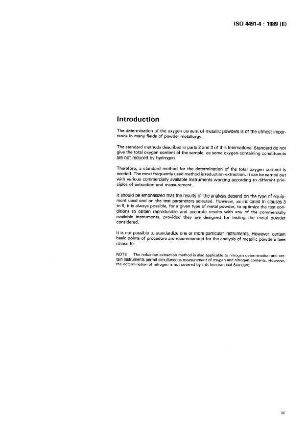 ISO 4491-4:1989 - Metallic powders -- Determination of oxygen content by reduction methods
