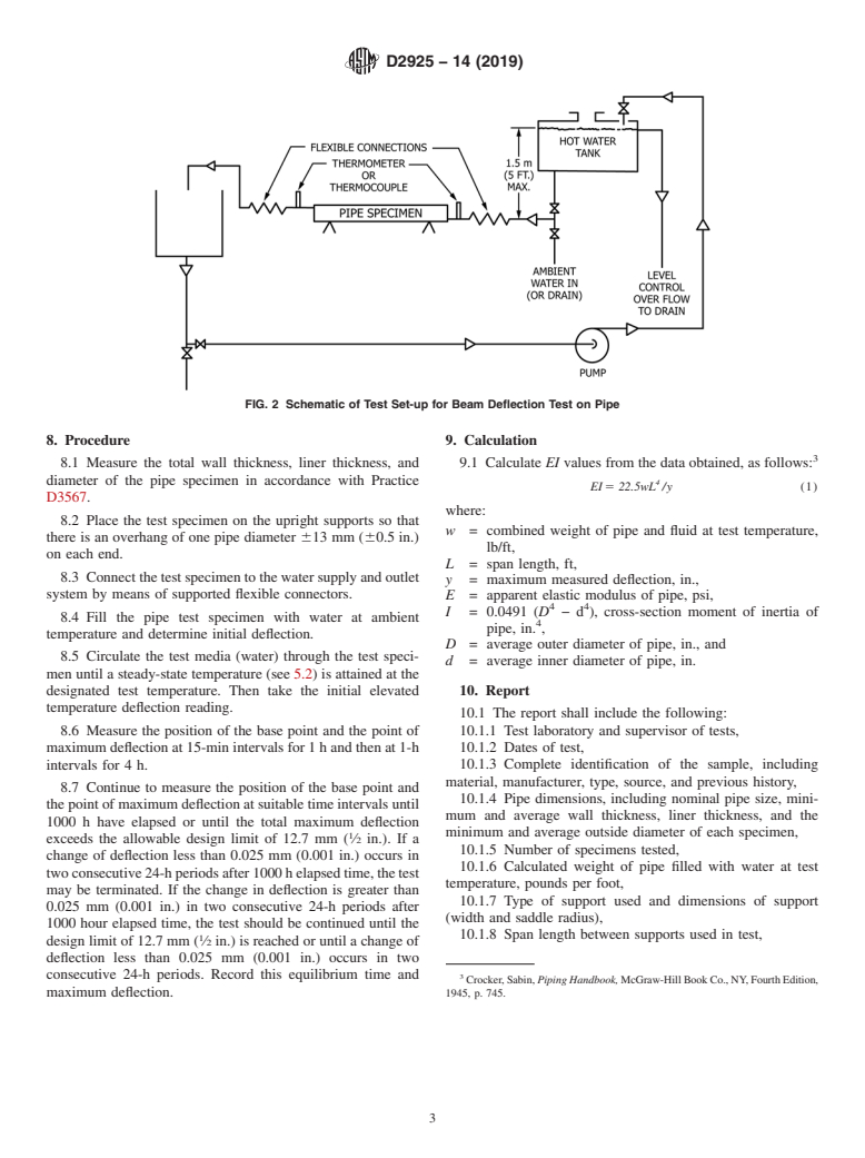 ASTM D2925-14(2019) - Standard Test Method for  Beam Deflection of &#x201c;Fiberglass&#x201d; (Glass-Fiber-Reinforced  Thermosetting Resin) Pipe Under Full Bore Flow