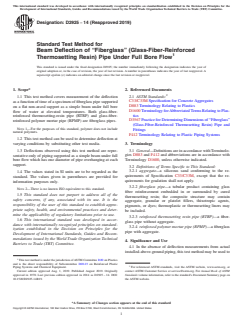 ASTM D2925-14(2019) ASTM D2925-14(2019) - Standard Test Method for Beam Deflection of “Fiberglass” (Glass-Fiber-Reinforced Thermosetting Resin) Pipe Under Full Bore Flow - Page 1 preview