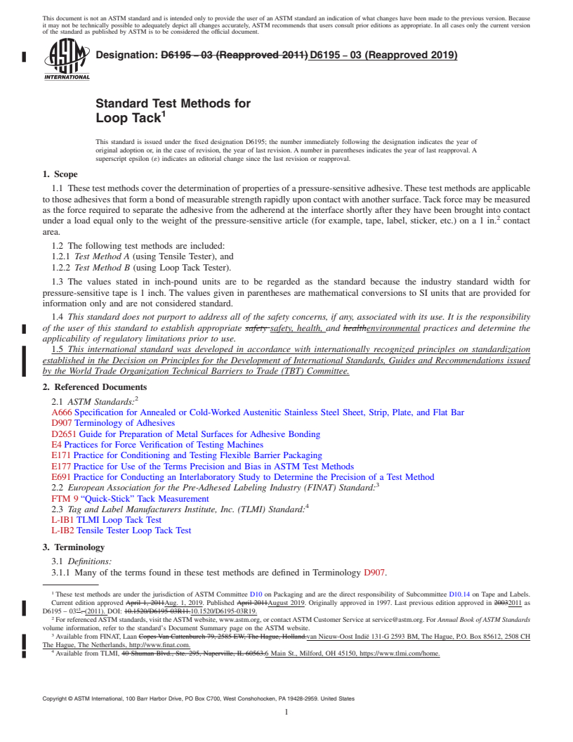 REDLINE ASTM D6195-03(2019) - Standard Test Methods for Loop Tack