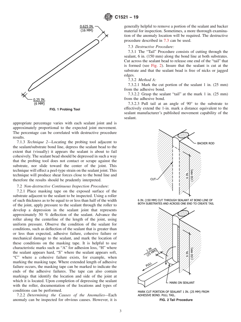 ASTM C1521-19 - Standard Practice for  Evaluating Adhesion of Installed Weatherproofing Sealant Joints