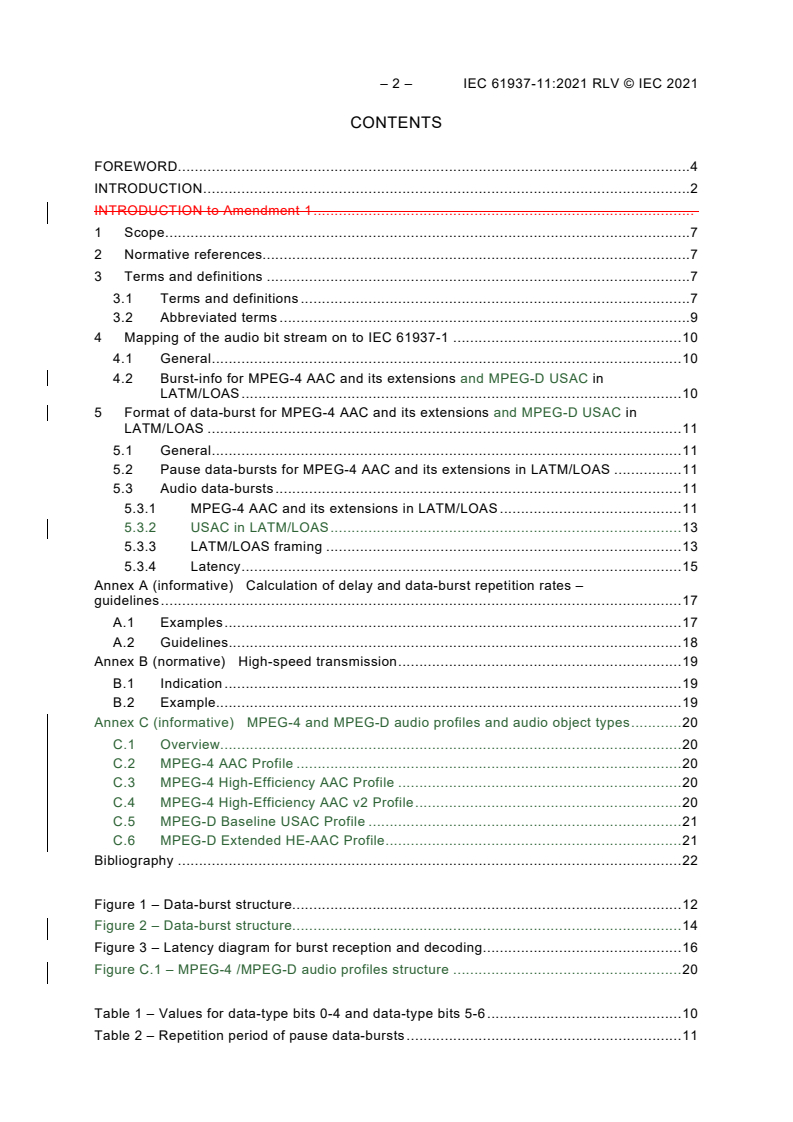 IEC 61937-11:2021 IEC 61937-11:2021 RLV - Digital audio - Interface for non-linear PCM encoded audio bitstreams applying IEC 60958 - Part 11: MPEG-4 AAC and its extensions and MPEG-D USAC in LATM/LOAS
Released:7/15/2021
Isbn:9782832250167 - Page 4 preview