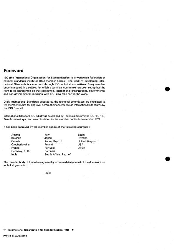 ISO 4493:1981 ISO 4493:1981 - Metallic powders -- Determination of hydrogen reducible oxygen content - Page 2 preview