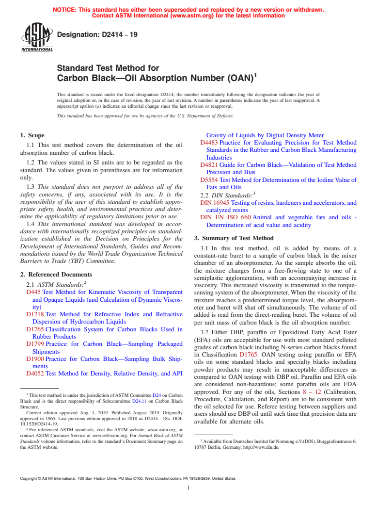 ASTM D2414-19 - Standard Test Method for Carbon Black&#x2014;Oil Absorption Number (OAN)