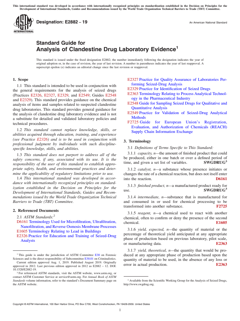 ASTM E2882-19 - Standard Guide for Analysis of Clandestine Drug Laboratory Evidence