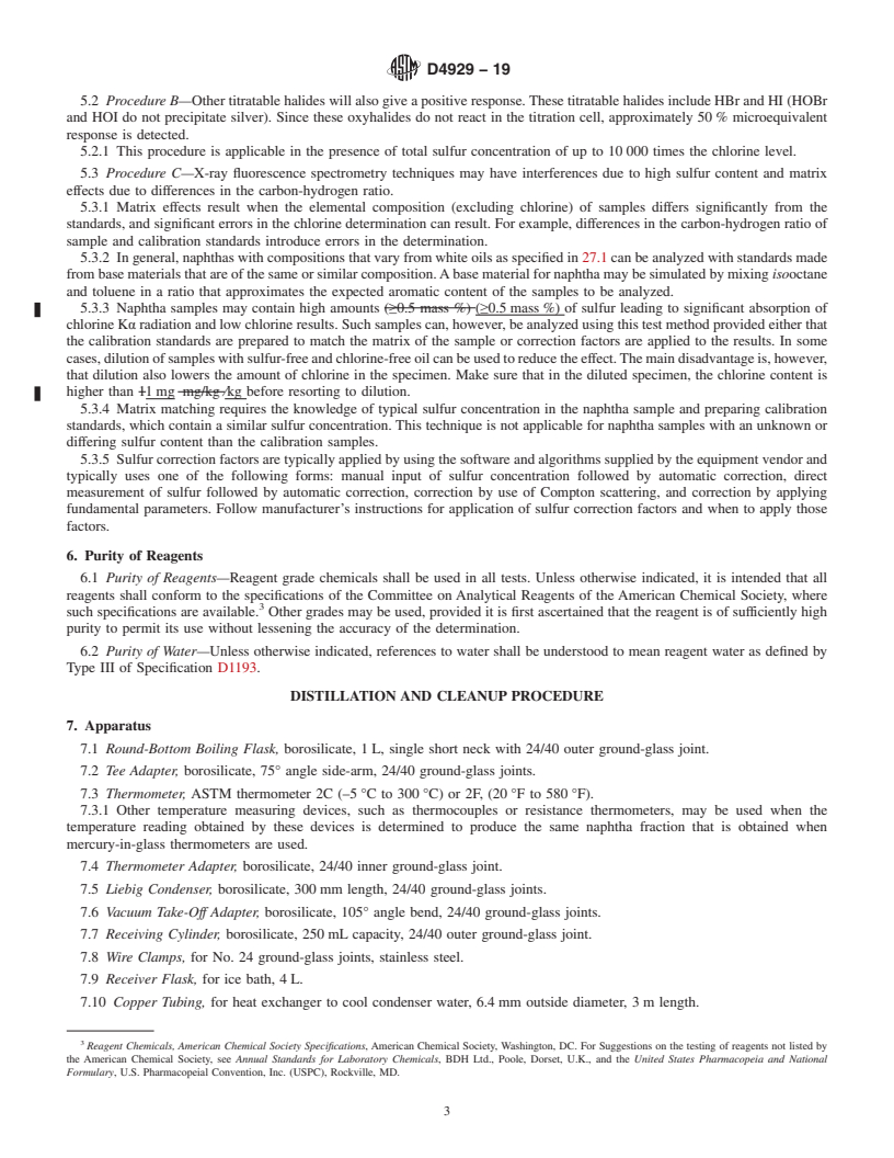 REDLINE ASTM D4929-19 - Standard Test Method for  Determination of Organic Chloride Content in Crude Oil