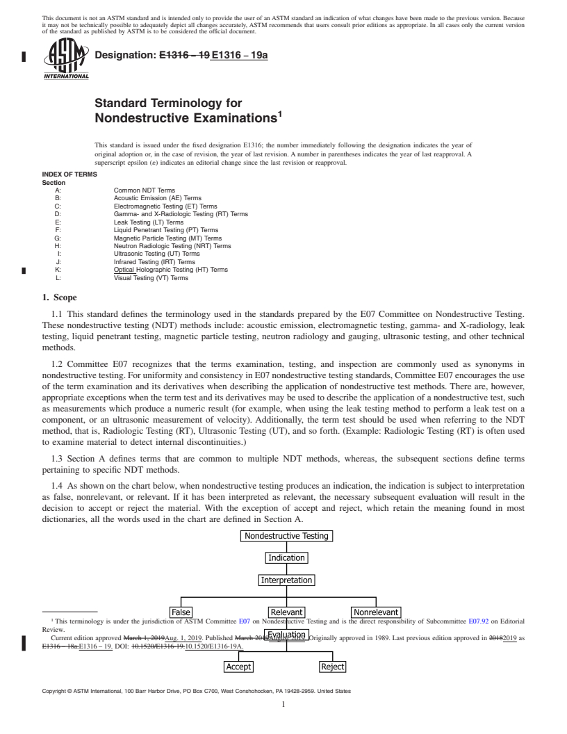 REDLINE ASTM E1316-19a - Standard Terminology for  Nondestructive Examinations