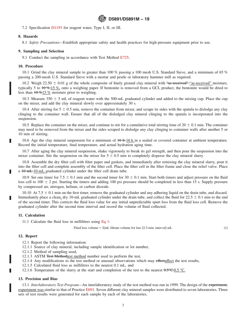 REDLINE ASTM D5891/D5891M-19 - Standard Test Method for Fluid Loss of Clay Component of Geosynthetic Clay Liners