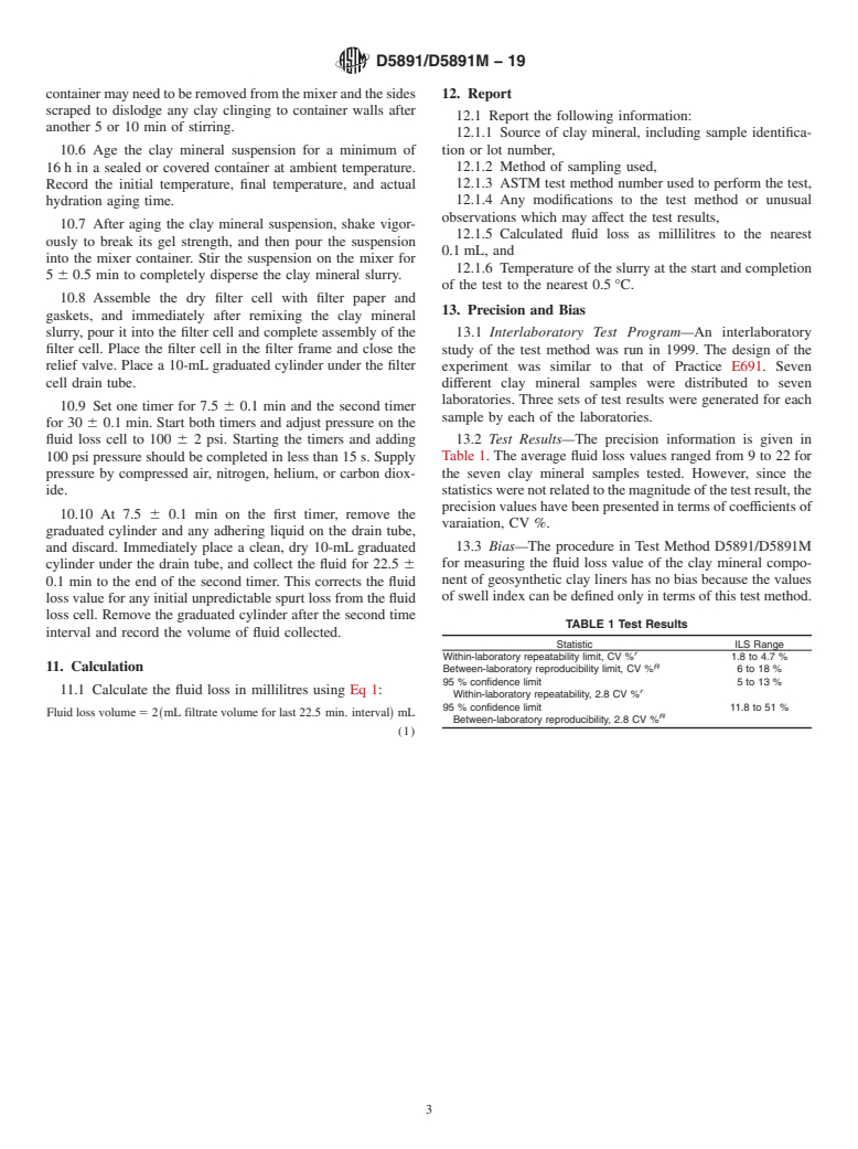 ASTM D5891/D5891M-19 - Standard Test Method for Fluid Loss of Clay Component of Geosynthetic Clay Liners