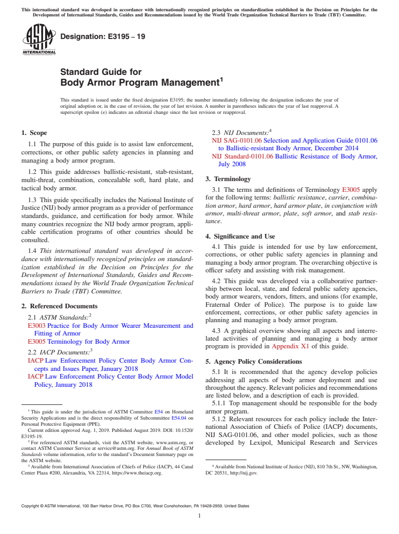 ASTM E3195-19 - Standard Guide for Body Armor Program Management